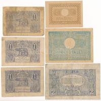 Románia 1915. 1L + 1920. 1L (2x) + 1920. 2L + 1945. 20L + 1945. 100L T:F,VG közte szép papír
Romani...