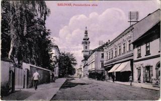 1916 Belovár, Bjelovar; Preradoviceva ulica / street view, church (EK)