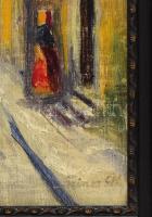 Színes Elemér (1886-?): Kisvárosi utca. Olaj. vászon, jelezve jobbra lent. Antik, kissé sérült faker...