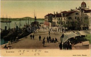 1910 Sibenik, Sebenico; Obala / port with K.u.K. Kriegsmarine torpedo boats, market (EK)