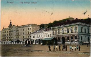 1914 Pozsega, Pozega; Trg Franje Josipa / Ferenc József tér, Hotel Lamm szálloda és vendéglő / square, hotel and restaurant (EK)