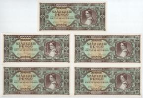 1945. 100.000P (10x) sorszámkövetők "M 108 015101 - M 108 01110" T:AU / Hungary 1945. 100....