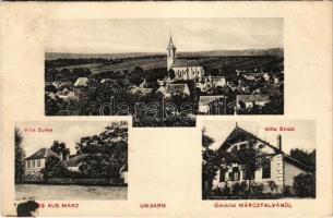 1910 Márcfalva, Marz; Villa Suess és Strobl, templom. Molnár Ernő kiadása / Kirche / church and villas (EK)