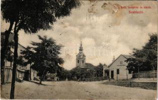 1910 Szaniszló, Stanislau, Sanislau; Római katolikus templom és iskola. Csókás László kiadása / church and school (fl)