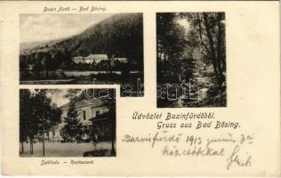 1913 Bazinfürdő, Bösing, Bözing, Pezinok; szálloda és étterem / hotel and restaurant, spa