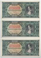 1946. 100.000MP (7x) sorszámkövetők "B 239 065062 - B 239 065068" T:AU / Hungary 1946. 100...