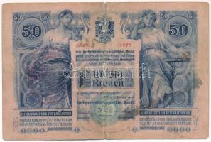 1902. 50K "1279 19112" kiolvashatatlan felülbélyegzéssel T:VG lyuk, beszakadások / Hungary...