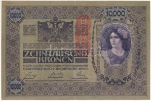 Ausztria 1919. 10.000K mindkét oldal német, piros "DEUTSCHÖSTERREICH" felülbélyegzéssel T:F szép papír Austria 1919. 10.000 Kronen both sides with German text, with red "DEUTSCHÖSTERREICH" overprint C:F fine paper Krause P#64