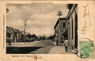 1905 Bacau, Bákó; Primaria cu Str. Jónita Sturza / town hall, street view. Editura Fotografia Centrala E. Goldstein (EK)