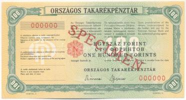 ~1970. "Országos Takarékpénztár" csekk 100Ft "SPECIMEN (MINTA)" bélyegzéssel, "000000"-s sorszámmal T:AU / Hungary ~1970. "Országos Takarékpénztár" cheque 100 Forint with "SPECIMEN (MINTA)" overprint and "000000" serial number C:AU