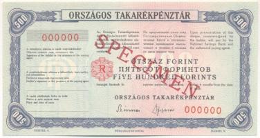 ~1970. "Országos Takarékpénztár" csekk 500Ft "SPECIMEN (MINTA)" bélyegzéssel, "000000"-s sorszámmal T:AU / Hungary ~1970. "Országos Takarékpénztár" cheque 500 Forint with "SPECIMEN (MINTA)" overprint and "000000" serial number C:AU