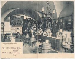 1903 Kraków, Krakkó, Krakau; Bodega Vinavigo / wine hall interior. 2-tiled folding panoramacard (bent til broken)