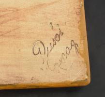 Rusói István Karcag, kerámia fali dísz bronz keretben, mázas kerámia, jelzett, hibátlan 14x19 cm