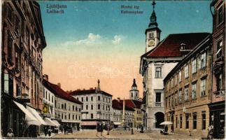 1916 Ljubljana, Laibach; Mestni trg / rathausplatz / town hall, trams (fl)