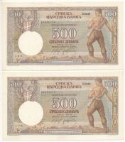 Szerbia / Német megszállás 1942. 500D (2x) közeli sorszámok T:AU,XF Serbia / German occupation 1942. 500 Dinara (2x) close serials C:AU,XF Krause P#31