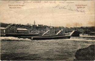 1916 Szászrégen, Sächsisch-Regen, Reghin; Maros gát. Erich Fabritius és Társa kiadása / Marosch-Wehr / Mures dam (fl)