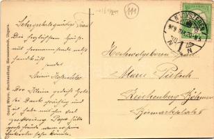 1909 Nagyszeben, Hermannstadt, Sibiu; Heltauergasse / Nagydisznódi utca, villamos, I. Vogelsang üzle...