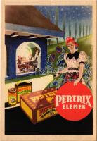 Pertrix elemek reklámja, magyar folklór / Hungarian Art Deco battery advertisement, folklore s: Pálinkás