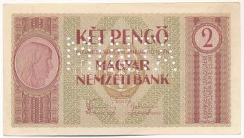 1938. 2P "J1 42 018229" Tervezet, nem került forgalomba, "MINTA" perforációval T:AU,XF hajtatlan, kisebb hajlásokkal, apró beszakadás /  Hungary 1938. 2 Pengő "J1 42 018229" unissued banknote with "MINTA (SPECIMEN)" perforation C:AU,XF unfolded with small creases, tiny tear Adamo SPT2