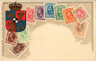 Romania / Román bélyegek és címer / Set of Romanian stamps with coat of arms. Carte philatélique Ottmar Zieher No. 32. litho