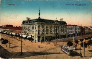 1918 Temesvár, Timisoara; Kossuth és Bem utca sarok, villamos. Vasúti levelezőlapárusítás 64. sz. 1915. / street view, tram (EK)