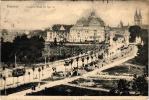 1917 Temesvár, Timisoara; Hungária fürdő és Liget út, villamosok / street, bath, trams (Rb)