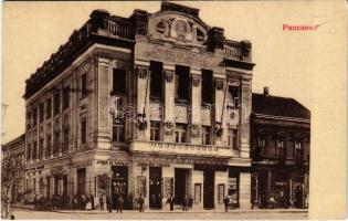 1908 Pancsova, Pancevo; Népbank, Juba és Csányi vaskereskedése, Fischgrund üzlete / bank, shops