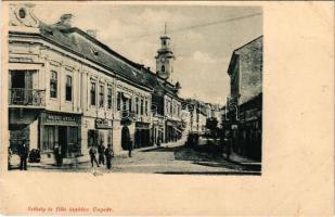 Ungvár, Uzshorod, Uzhhorod, Uzhorod; utca, Mezei Gyula, gyógyszertár, bor és sörcsarnok. Székely és Illés kiadása / street, shops, pharmacy, beer and wine hall