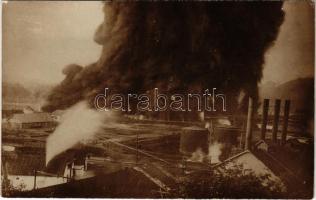 Moreni, burning down of Concordia petroleum factory, oil field and rig. photo