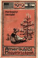 1919 Karácsonyi üdvözlet Amerikáról Magyarországnak. Nem képeslap hátoldalú propagandalap / Hungarian military Christmas propaganda card from the USA (non PC)