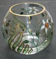 XX. sz. eleje: kézzel festett üveg mécsestartó / Hand-painted glass candle holder 10 cm
