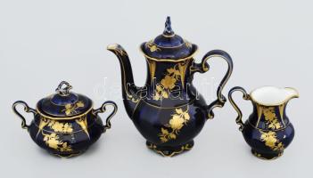 12 személyes német mokkás készlet, kétféle mintás csészékkel. Aranyozott, kézzel festett, kis kopáss...