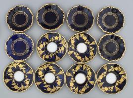 12 személyes német mokkás készlet, kétféle mintás csészékkel. Aranyozott, kézzel festett, kis kopáss...