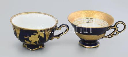 12 személyes német mokkás készlet, kétféle mintás csészékkel. Aranyozott, kézzel festett, kis kopáss...