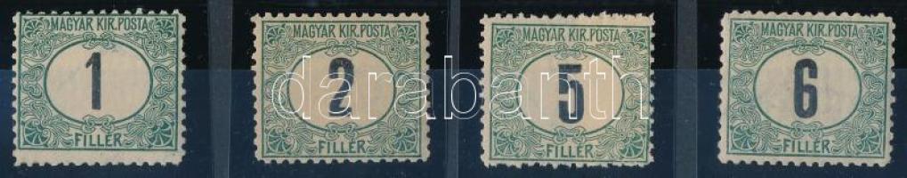 1903 Zöldportó I. 1f, 2f, 5f, 6f B, 11 1/2 fogazással (76.000) / Mi P 1-4 perforation 11 1/2