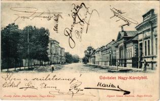 1900 Nagykároly, Carei; utca. Eigner Simon kiadása, Huszty Zoltán fényképész felvétele / street (EB)