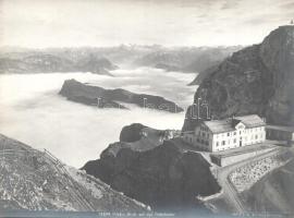 cca 1920 Svájci kilátó, hegyi vasút, csónakázók, tájak, 5 db feliratozott vintage fotó, ezüst zselat...