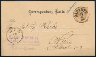 1885 2kr díjjegyes levelezőlap / PS-card "RADAUTZ" - Wien