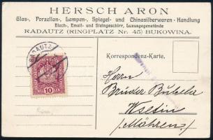 1918 Hersch Aron reklám levelezőlapja / Hersch Aron advertising postcard "RADAUTZ"