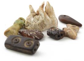 Prekolumbián Inka tárgyak, faragott kő és csont dísztárgyak, madár, ékkő szemmel, Peru, XIV-XV. sz. ...