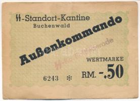 Német Harmadik Birodalom / Buchenwald koncentrációs tábor DN (~1940) 0,5M tábori pénz "SS-Ko.Rottleberode" felülbélyegzéssel T:F kis szakadás a hajtás mentén German Third Reich / Buchenwald Concentration Camp ND (~1940) 50 Pfennig lagergeld with "SS-Ko.Rottleberode" overprint C:F small tear along fold line