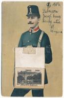 1914 Debrecen, Postás leporellolap, belül 1 képpel (hiányos). Szabó István kiadása (Rb)