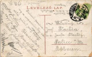 1915 Miskolc, Széchenyi utca, nagyszálloda, villamos, üzletek (szakadás / tear)