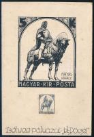 cca 1910-20 Kónya Zoltán (1891-?): Mátyás király (bélyegterv). Tus, papír, jelzés nélkül, hátoldalán feliratozott, 17,5x12 cm