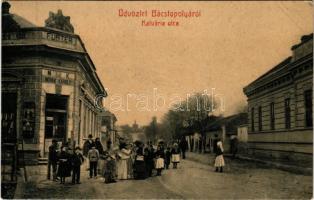 1913 Topolya, Bácstopolya, Backa Topola; Kálvária utca, Novák Károly üzlete. Wilheim Miksa kiadása / street, shop (EK)