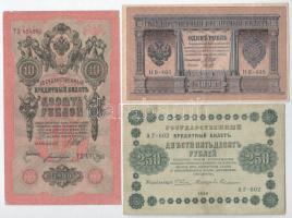 Orosz Birodalom 1898. 1R + 1909. 10R + Szocialista Szövetségi Szovjet Köztársaság 1918. 250R T:F Russian Empire 1898. 1 Ruble + 1909. 10 Rubles + Russian Socialist Federated Soviet Republic 1918. 250 Rubles C:F