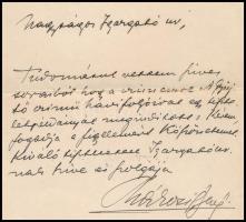 1912 Rákosi Jenő (1842-1929) író, újságíró, a Budapesti Hírlap szerkesztőjének (1881-1925) autográf ...
