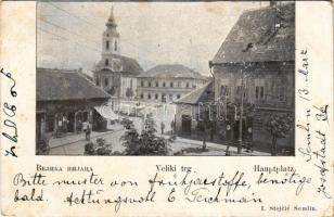 1906 Zimony, Semlin, Zemun; Veliki trg / Hauptplatz / Fő tér, piac, üzletek. I. Stojcic kiadása / main square, market, shops (EB)