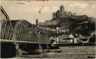 1912 Trencsén, Trencín; vár és vasúti híd. Gansel Lipót kiadása / castle, railway bridge