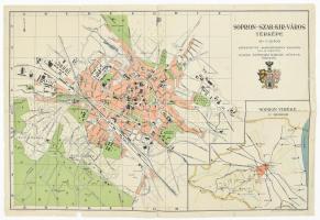 cca 1936 Sopron szab. kir. város térképe, 1 : 12.500, készítette: Marikovszky Zoltán, kiadja: Schwarz Károly könyvkereskedő, Sopron. Hátoldalán az utcák és terek, jelentős épületek, nevezetességek, kirándulóhelyek jegyzékével. Sérülésekkel, ragasztással javított, 34,5x49 cm